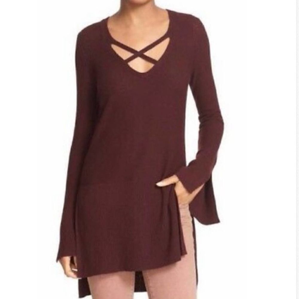 Free people criss cross tunic sweater brown